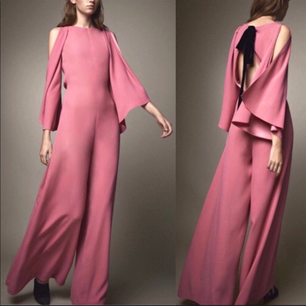 Massimo Dutti Limited-edition Pink Slit Sleeves Wide Leg Jumpsuit Size 8